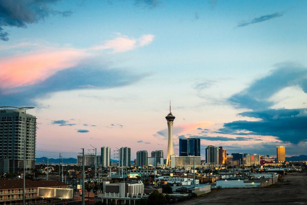 Las Vegas Skyline during sunset. How much of Las Vegas is going solar?